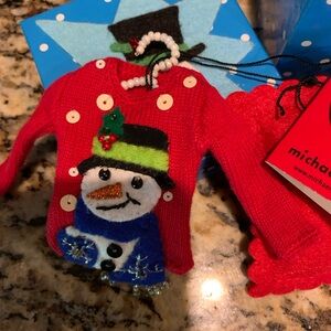 Vtg Michael Simon Snowman Sweater Ornament